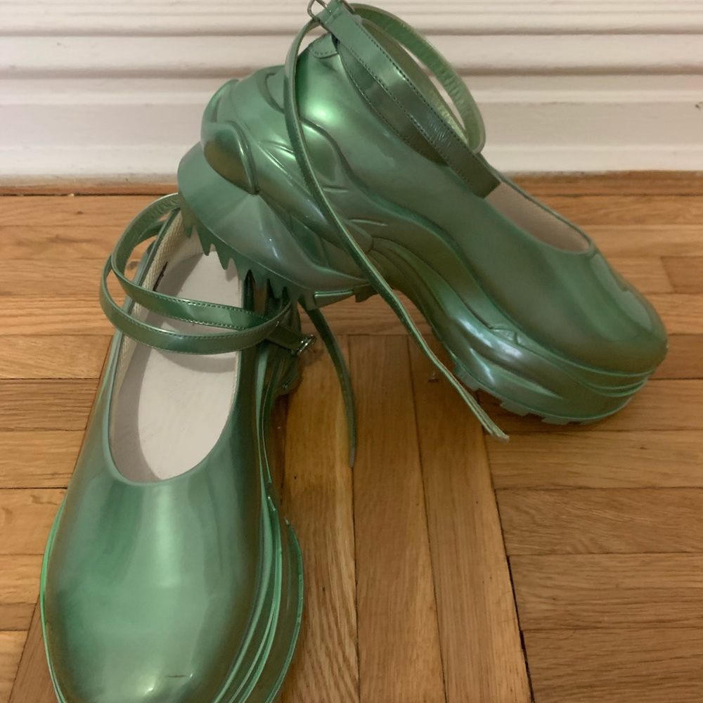 Maison Martin Margiela Metallic Green Platform Mary Jane Sneakers - Picture 3 of 10